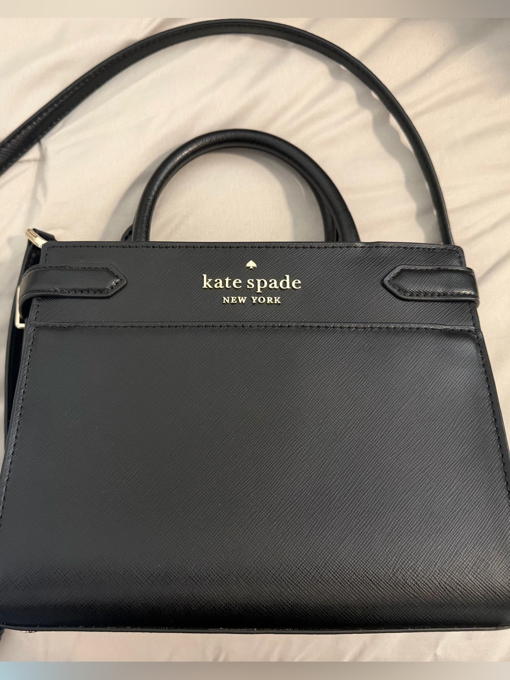 Mini Kate Spade Black Saffiano Satchel with Gold Logo Hardware